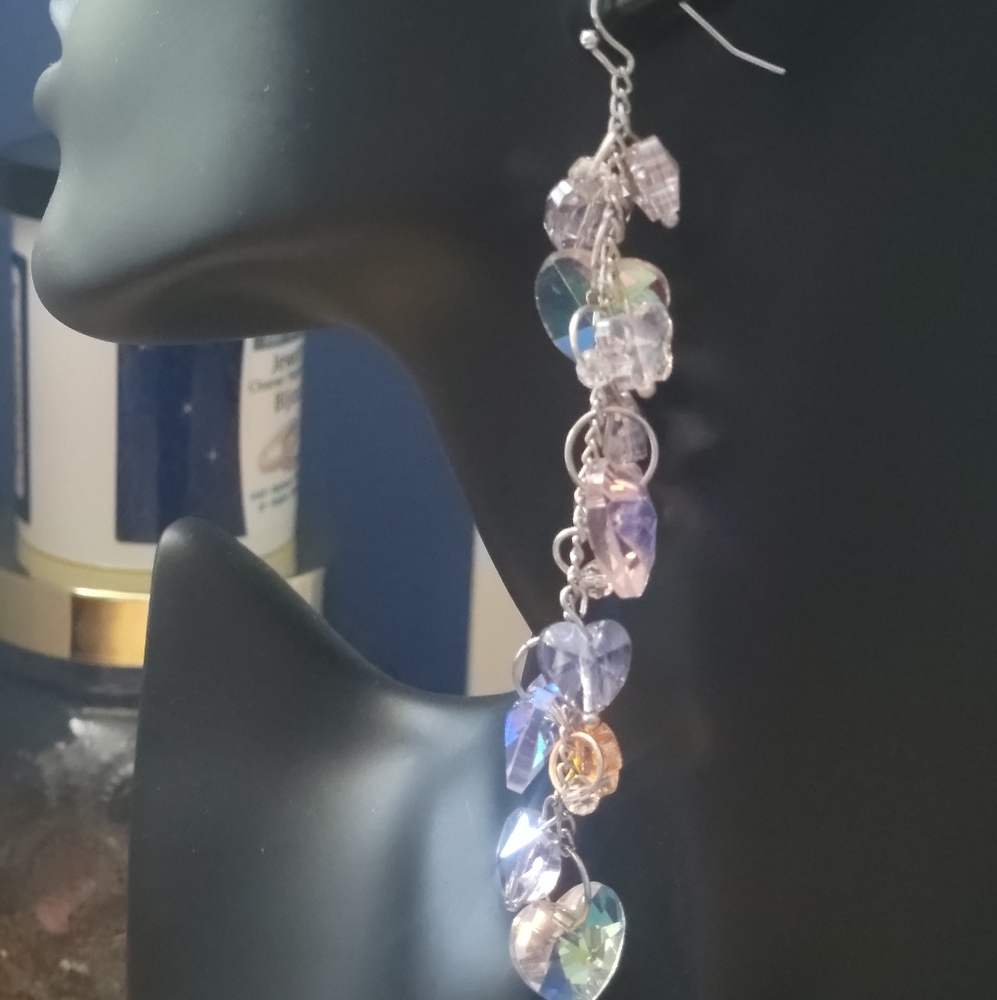 Iridescent Heart Drop Earrings - Picture 3 of 5